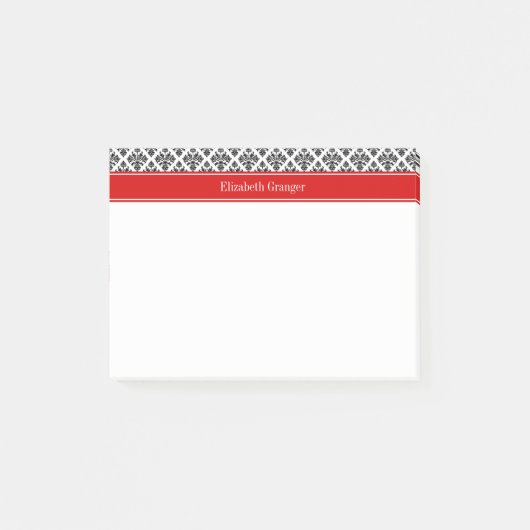 zwart-wit Damask #3 Rode naam Monogram Post-it® Notes (Voorkant)