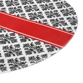 zwart-wit Damask #3 Rode naam Monogram Snijplank (Hoek)