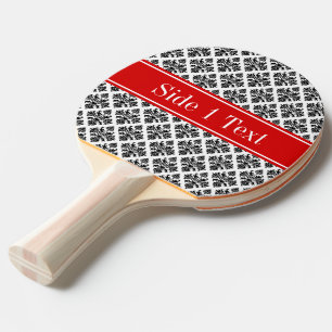 zwart-wit Damask #3 Rode naam Monogram Tafeltennisbatje
