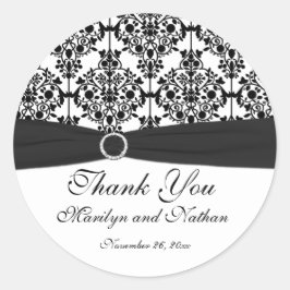 Zwart-wit Damask 3"Ronde Sticker
