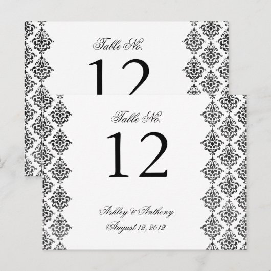 Zwart Wit Damask Arabesque Tafelnummer Kaart (Voorkant / Achterkant)