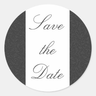 Zwart & Wit Damask Bewaar de datum Sticker/afdicht Ronde Sticker