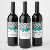  zwart Wit Damask Blauwgroen H Wine Fles Etiket (Flessen)