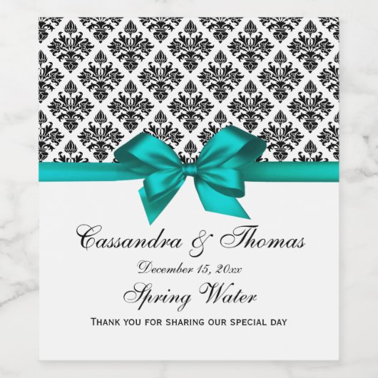  zwart Wit Damask Blauwgroen H Wine Fles Etiket (Enkel label)