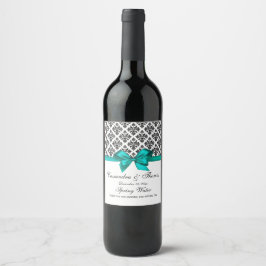  zwart Wit Damask Blauwgroen H Wine Fles Etiket