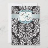 Zwart wit Damask blauwgroen, Monogrammen bruiloft Kaart (Voorkant)