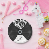 Zwart & Wit Damask Bling Bow Glam Sweet 16 Party Papieren Bordje (Feest)