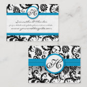 Zwart & Wit Damask Bloemen met Heldere Aqua Trim Visitekaartje (Voorkant / Achterkant)