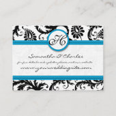 Zwart & Wit Damask Bloemen met Heldere Aqua Trim Visitekaartje (Voorkant)