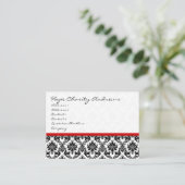 Zwart-wit Damask Bloemen met Rood Lint Visitekaartje (Staand voorkant)