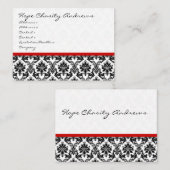 Zwart-wit Damask Bloemen met Rood Lint Visitekaartje (Voorkant / Achterkant)