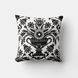 Zwart-wit Damask Bloempatroon Elegant Kussen