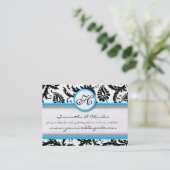 Zwart & Wit Damask Bright Aqua Verhoogde Trim Visitekaartje (Staand voorkant)