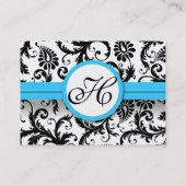Zwart & Wit Damask Bright Aqua Verhoogde Trim Visitekaartje (Achterkant)