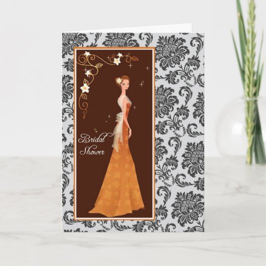 Zwart-wit Damask Bruids Douche Uitnodiging Kaart (Voorkant)