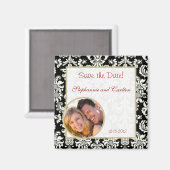 Zwart/wit Damask bruiloft aankondiging magneet (Voorkant / Achterkant)