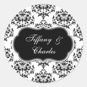 Zwart & Wit Damask Bruiloft Envelop Seal Sticker