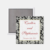 Zwart/Wit Damask Bruiloft Magneet Favor (Voorkant / Achterkant)
