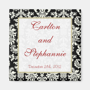Zwart/Wit Damask Bruiloft Magneet Favor