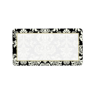 Zwart/Wit Damask Bruiloft Mailadres Etiket