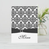 Zwart-wit Damask Bruiloft Menu Kaart (Staand voorkant)