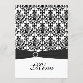 Zwart-wit Damask Bruiloft Menu Kaart