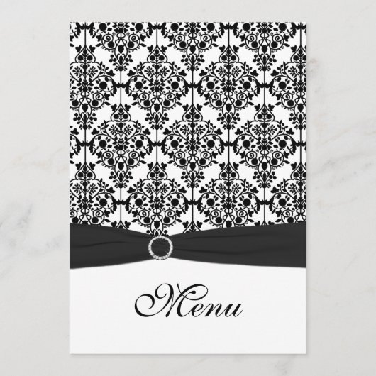 Zwart-wit Damask Bruiloft Menu Kaart (Voorkant)