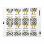 Zwart-wit Damask Bruiloft Mini Wijn Labels (Full Sheet)