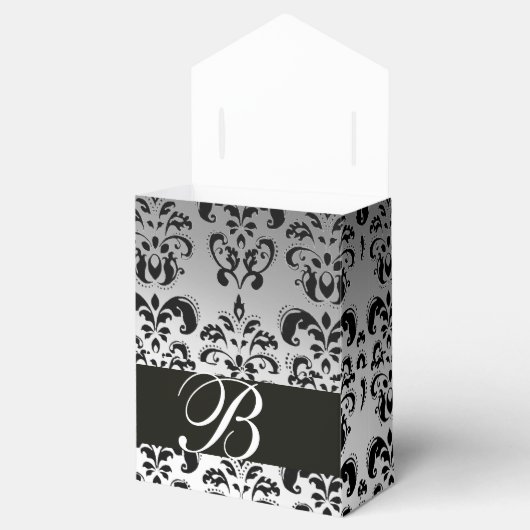 ZWART WIT DAMASK BRUILOFT MONOGRAM Elegant Bedankdoosjes (Geopend)