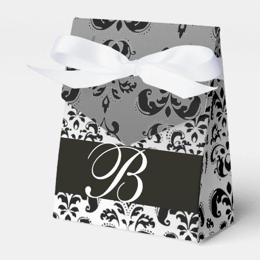 ZWART WIT DAMASK BRUILOFT MONOGRAM Elegant Bedankdoosjes (Voorkant Zijde)