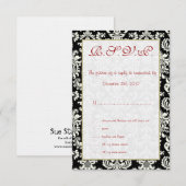 Zwart/wit Damask Bruiloft RSVP-kaart Kaart (Voorkant / Achterkant)