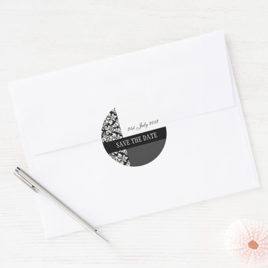 Zwart-wit Damask Bruiloft Stickers (Envelop)