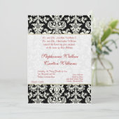 Zwart/wit Damask bruiloft uitnodiging (Staand voorkant)