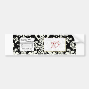 Zwart/wit Damask Bruiloft Water Flesetiket Bumpersticker