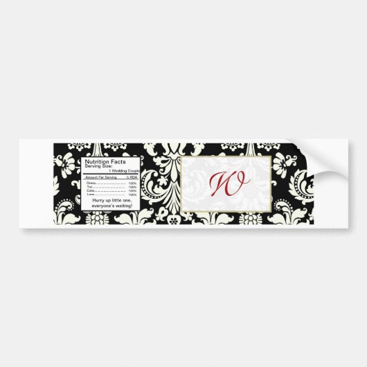 Zwart/wit Damask Bruiloft Water Flesetiket Bumpersticker (Voorkant)