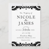 Zwart-wit Damask Chic Elegant Minimal Wedding Kaart (Voorkant)