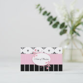 Zwart-wit Damask Chic Pink Floral Visitekaartje (Staand voorkant)