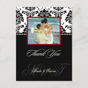 Zwart + Wit Damask Dank u Foto briefkaarten, Briefkaart