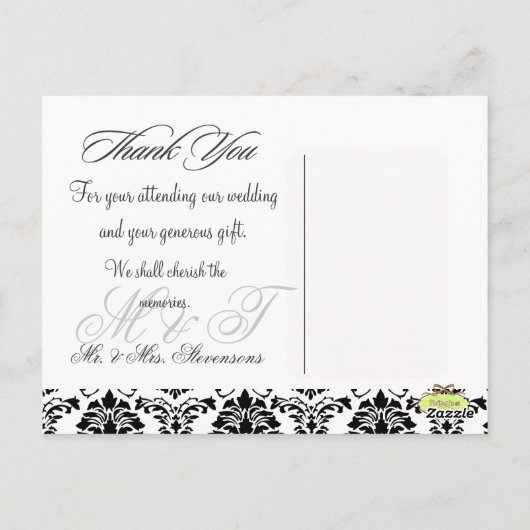 Zwart + Wit Damask Dank u Foto briefkaarten, Briefkaart (Achterkant)