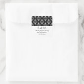 Zwart Wit Damask Dank u Monogram Bruiloft Vierkante Sticker (Tas)