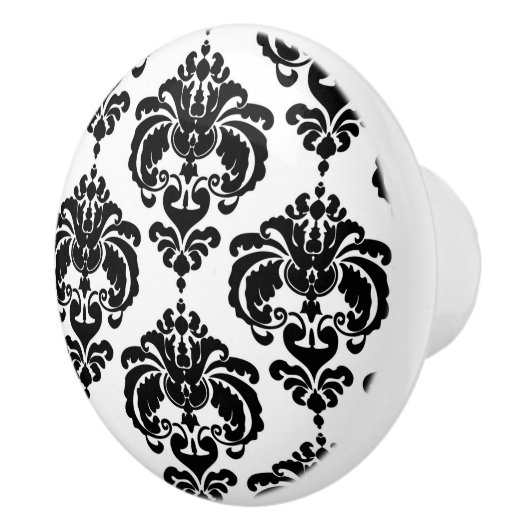 Zwart-wit Damask Elegant Chic Bedroom Dresser Keramische Knop (Rechts)