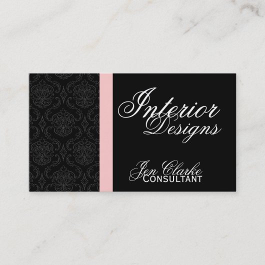 Zwart-wit Damask Elegant Visitekaartje (Voorkant)