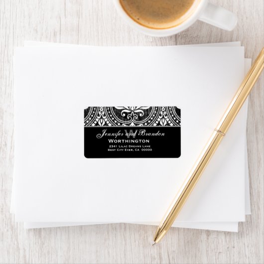 Zwart-wit Damask Etiket (Insitu)