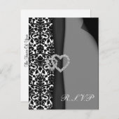 Zwart-wit Damask FAUX-lintdiamantopzet Uitnodiging Briefkaart (Voorkant / Achterkant)