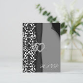Zwart-wit Damask FAUX-lintdiamantopzet Uitnodiging Briefkaart (Staand voorkant)