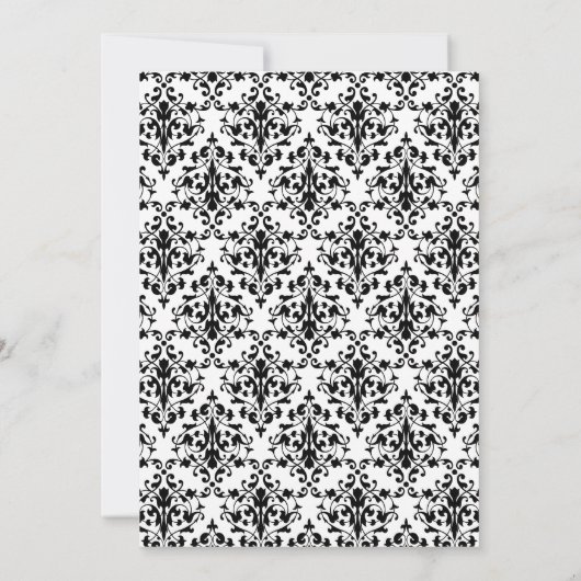 Zwart-wit Damask Faux Silver Ribbon Wedding Kaart (Achterkant)