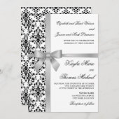 Zwart-wit Damask Faux Silver Ribbon Wedding Kaart (Voorkant / Achterkant)
