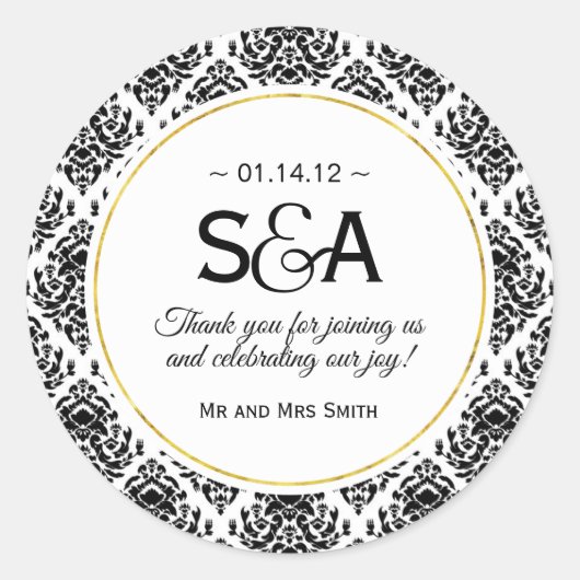 Zwart-wit Damask Favor Stickers (Voorkant)