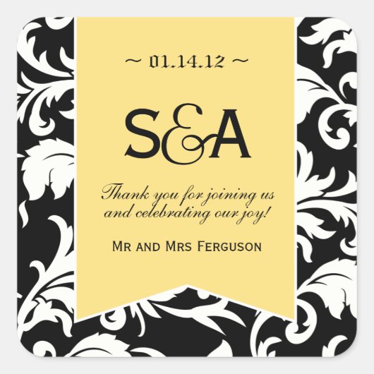 Zwart-wit Damask Favor Stickers (Voorkant)