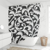 Zwart-wit Damask Floral Vine Douchegordijn